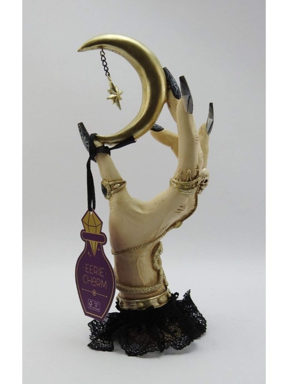 New Eerie Charm Witch Hand Crescent Moon Halloween Decor 10" Gothic Figure